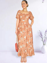 MAXIVESTIDO BUSTO RECOGIDO ESTAMPADO MELÓN