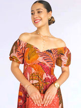 MAXIVESTIDO ESCOTE CORAZÓN 3 TIEMPOS ESTAMPADO MELÓN