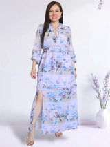 MAXIVESTIDO FULL BOBOS CON PRETINA ESTAMPADO LILA