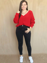 SWEATER CUELLO V TRENZAS