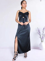 MAXIVESTIDO TIRAS CON PRESILLAS NEGRO ENTERO