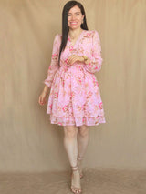 VESTIDO CORTO 2 CAPAS ESTAMPADO ROSA