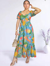 MAXIVESTIDO ESCOTE CORAZÓN ESTAMPADO ACERO