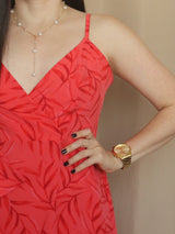 MAXIVESTIDO TIRAS CON VUELO ESPIRAL ESTAMPADO ROJO