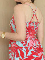 MAXIVESTIDO TIRAS HEBILLA FORRADA ESTAMPADO AGUAMARINA