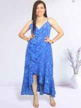 MAXIVESTIDO TIRAS CON VUELO ESPIRAL ESTAMPADO AZUL