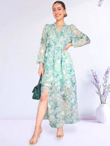 MAXIVESTIDO FULL BOBOS CON PRETINA ESTAMPADO VERDE
