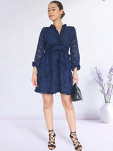 VESTIDO CORTO FULL BOBOS CON PRETINA AZUL