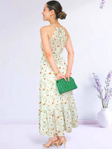 MAXIVESTIDO CUELLO HALTER 3 TIEMPOS ESTAMPADO VERDE