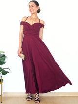 MAXIVESTIDO TIRAS MANGA CAIDA GUINDA