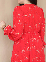 VESTIDO CORTO 1 VUELO ESTAMPADO ROJO