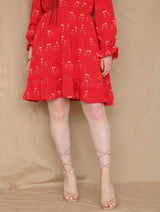 VESTIDO CORTO 1 VUELO ESTAMPADO ROJO