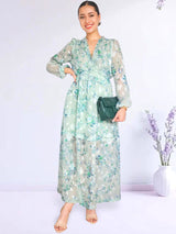 MAXIVESTIDO FULL BOBOS CON PRETINA ESTAMPADO VERDE