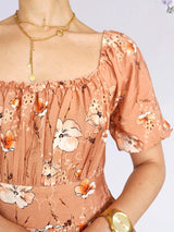 MAXIVESTIDO BUSTO RECOGIDO ESTAMPADO MELÓN