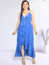 MAXIVESTIDO TIRAS CON VUELO ESPIRAL ESTAMPADO AZUL