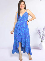 MAXIVESTIDO TIRAS CON VUELO ESPIRAL ESTAMPADO AZUL
