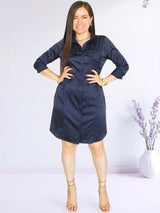 VESTIDO CORTO CAMISERO CON PLAQUETAS AZUL ENTERO