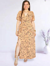 MAXIVESTIDO FULL BOBOS DOBLE PRETINA ESTAMPADO DURAZNO