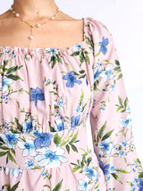 VESTIDO CORTO BUSTO RECOGIDO ESTAMPADO ROSA