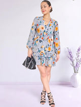 VESTIDO CORTO BOBO CENTRAL ESTAMPADO CELESTE ACERO