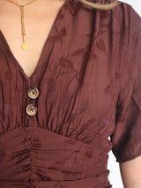 MAXIVESTIDO PRETINA DRAPEADA MARRÓN MOCA
