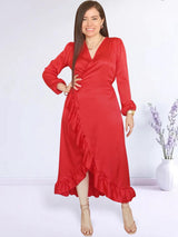 MAXIVESTIDO ENVOLVENTE CON VUELOS ROJO ENTERO