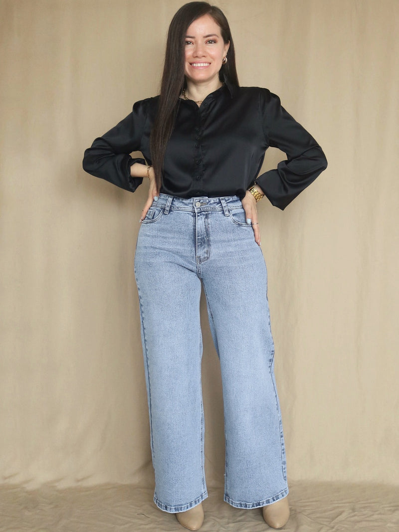 PANTALÓN PALAZO JEAN SEMI ESTRETCH