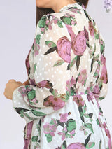 VESTIDO MIDI FULL BOBOS CON PRETINA ESTAMPADO HUESO