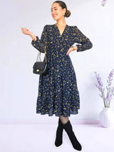 VESTIDO MIDI 3 TIEMPOS ESTAMPADO AZUL