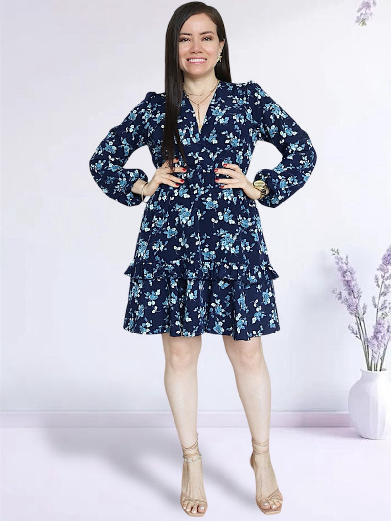 VESTIDO CORTO BOBO CENTRAL ESTAMPADO AZUL