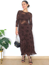 MAXIVESTIDO MESH TRANSPARENCIAS CAFE