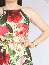 MAXIVESTIDO CUELLO HALTER 2 TIEMPOS ESTAMPADO CREMA