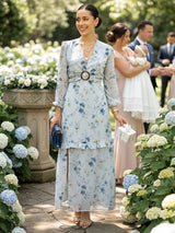MAXIVESTIDO HEBILLA BOBO CENTRAL FLORES AZULES