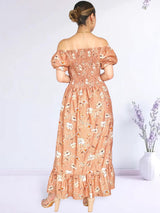 MAXIVESTIDO BUSTO RECOGIDO ESTAMPADO MELÓN