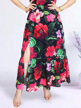 MAXIVESTIDO CUELLO HALTER 2 TIEMPOS ESTAMPADO NEGRO