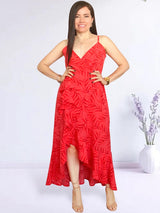 MAXIVESTIDO TIRAS CON VUELO ESPIRAL ESTAMPADO ROJO
