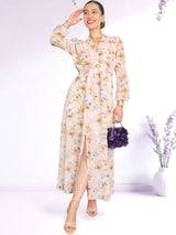 MAXIVESTIDO FULL BOBOS CON PRETINA FLORES BEIGE
