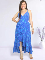 MAXIVESTIDO TIRAS CON VUELO ESPIRAL ESTAMPADO AZUL