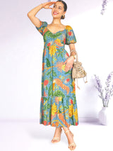 MAXIVESTIDO ESCOTE CORAZÓN ESTAMPADO ACERO