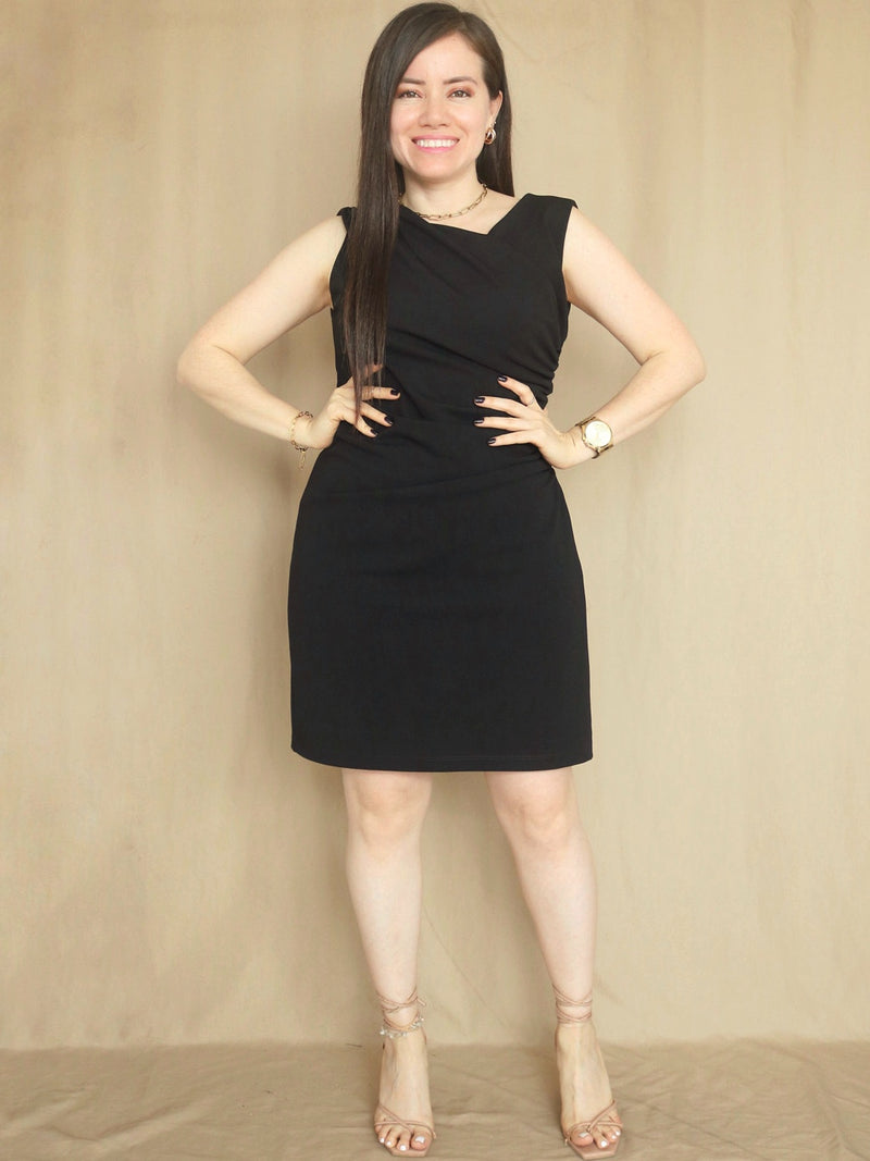 VESTIDO CORTO DRAPEADO NEGRO