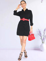 VESTIDO CORTO CAMISERO NEGRO ENTERO