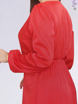 MAXIVESTIDO ENVOLVENTE CON VUELOS ROJO ENTERO