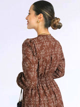 MAXIVESTIDO CAMISERO CON PRETINA ESTAMPADO CHOCOLATE