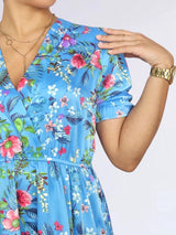 VESTIDO CORTO BOBO CENTRAL ESTAMPADO CELESTE