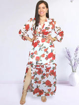 MAXIVESTIDO HEBILLA CON BOBO CENTRAL ESTAMPADO HUESO