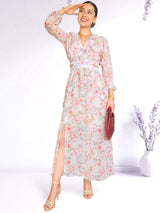 MAXIVESTIDO FULL BOBOS DOBLE PRETINA FLORES ROSAS