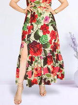 MAXIVESTIDO CUELLO HALTER 2 TIEMPOS ESTAMPADO CREMA