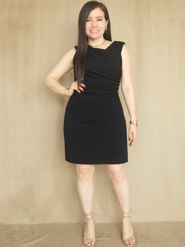VESTIDO CORTO DRAPEADO NEGRO