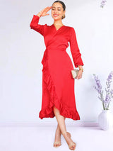 MAXIVESTIDO ENVOLVENTE CON VUELOS ROJO ENTERO (O)