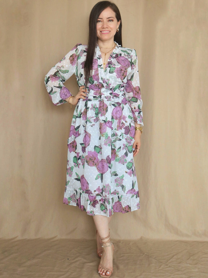 VESTIDO MIDI FULL BOBOS CON PRETINA ESTAMPADO HUESO